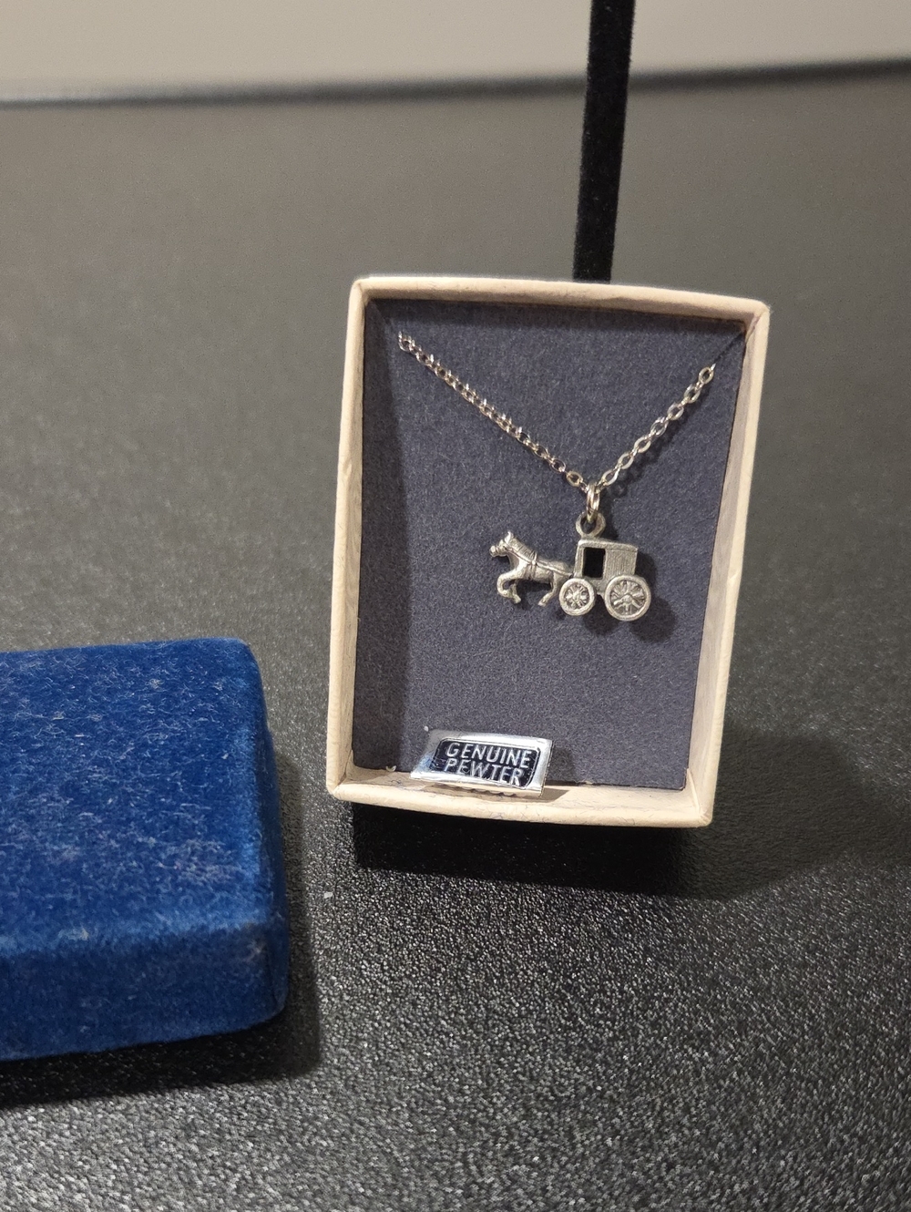 Genuine Pewter Horse & Carriage Pendant Necklace 17" Necklace
